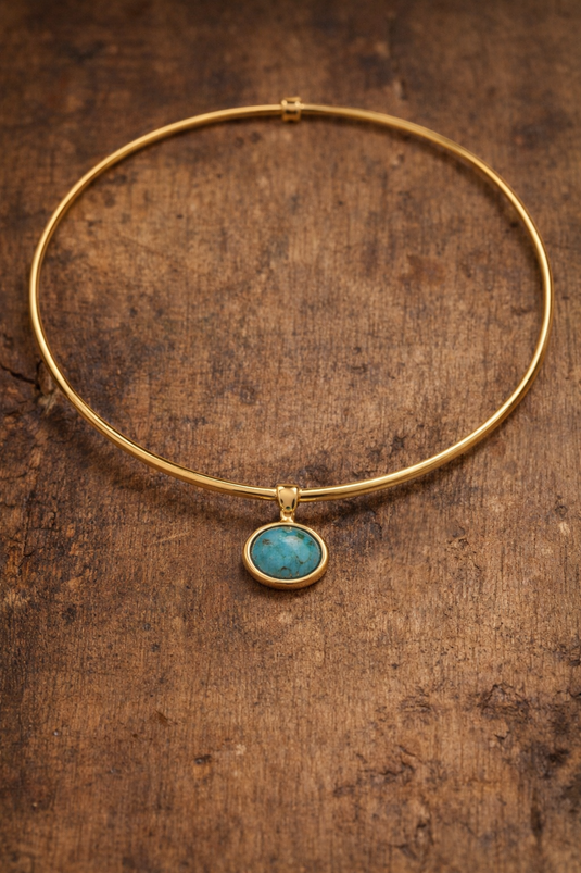Minimal Gold Necklace with Turquoise Pendant