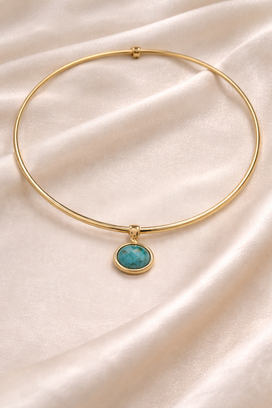 Minimal Gold Necklace with Turquoise Pendant