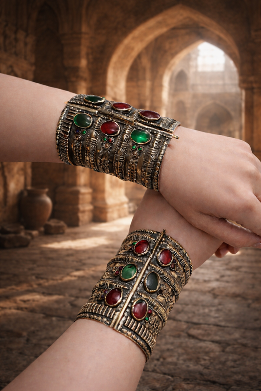 Antique Bronze Glass Stone Cuff