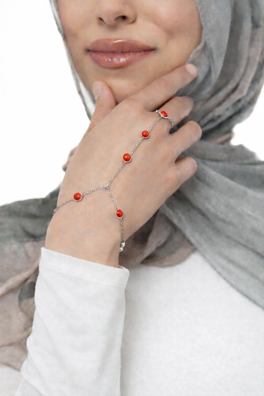 Red Coral Hand Chain Bracelet