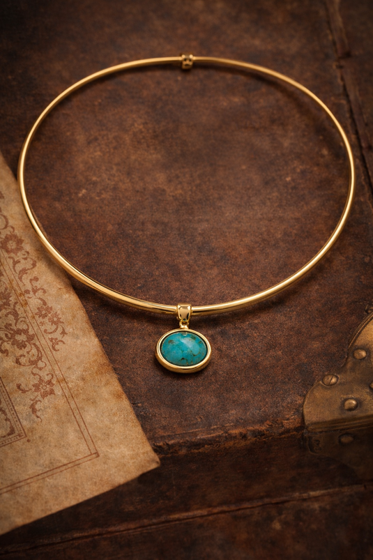 Minimal Gold Necklace with Turquoise Pendant