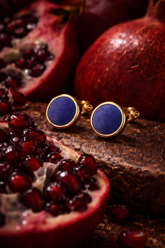Round Lapis Lazuli Gold-Plated Stud Earrings
