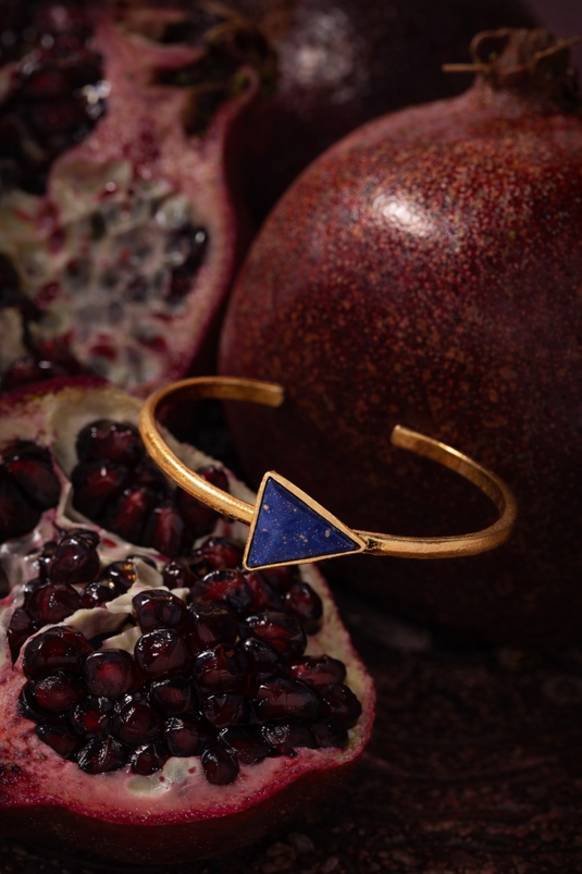 Minimal Lapis Lazuli Bronze Cuff Bracelet