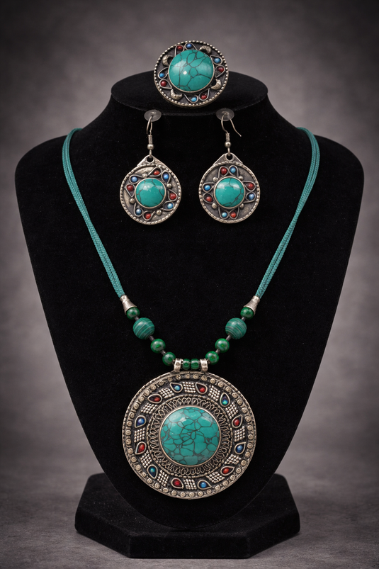 Antique Light Blue Turquoise Pendant Traditional Style Necklace | Necklace, Hook Earrings
