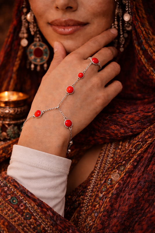 Red Coral Hand Chain Bracelet