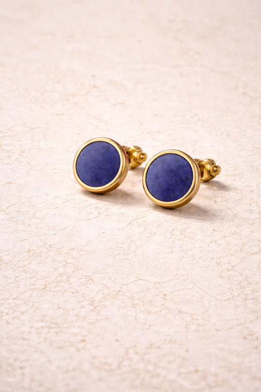 Round Lapis Lazuli Gold-Plated Stud Earrings